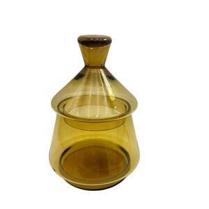 Vintage Amber Glass Apothecary Jar Candy Dish With Lid READ